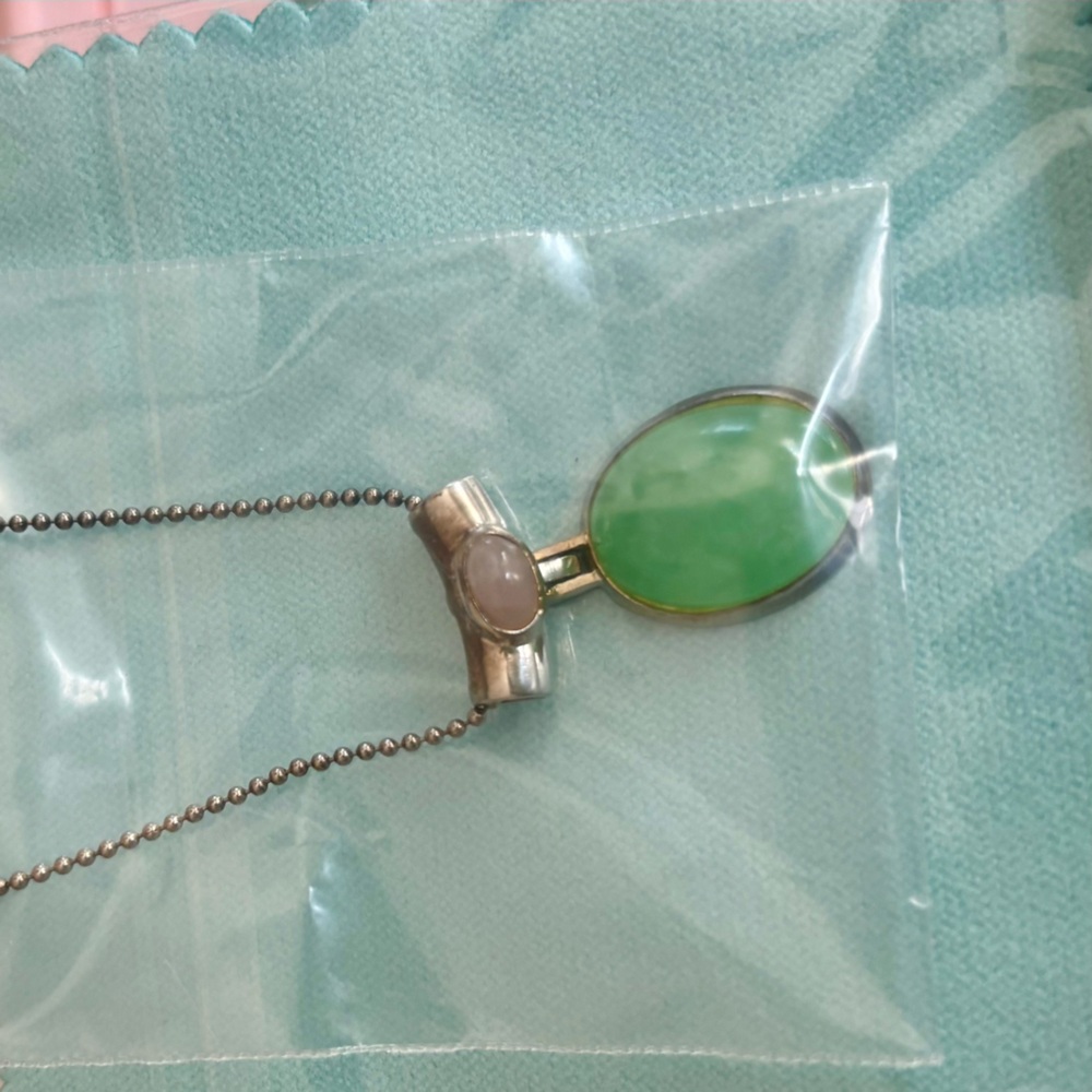 Sterling Necklace with Green and lavender natural stones with bonus pendant - Picture 2 of 4